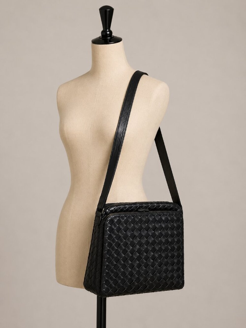 Bottega Veneta Black Woven Leather Crossbody Bag